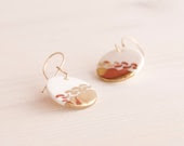 Dangle earrigs gold and porcelain - white porcelain on gold plated hooks, disc porcelain jewelry, modern ceramic earrings, bridal earrings - jewelryfromimka
