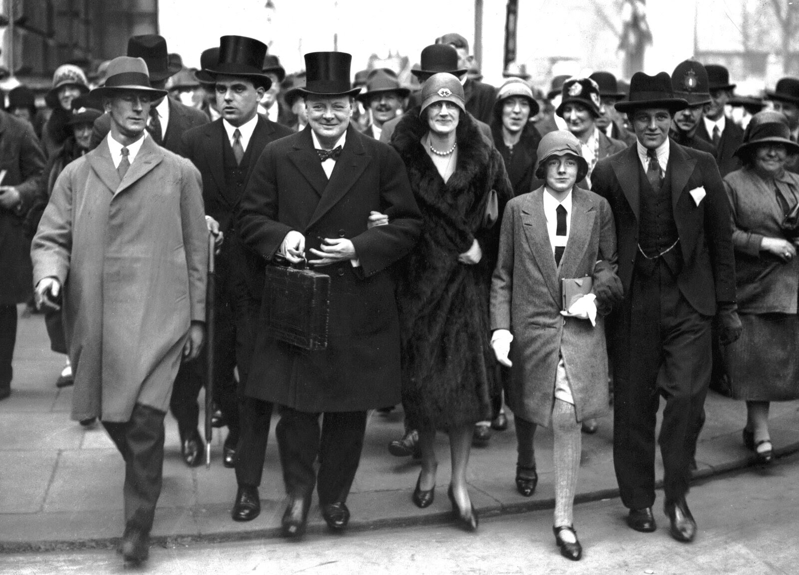 The Churchills — Winston, Clementine and two of the their children, Sarah and Randolph — head to the House of Commons on Budget Day, April 15, 1929.