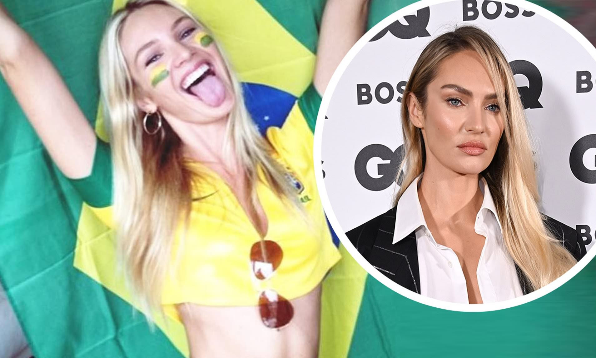 Candice Swanepoel shows off midriff while cheering Brazil to victory at World Cup opener in Qatar