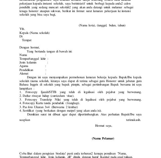 Contoh Surat Lamaran Kerja Terbaik