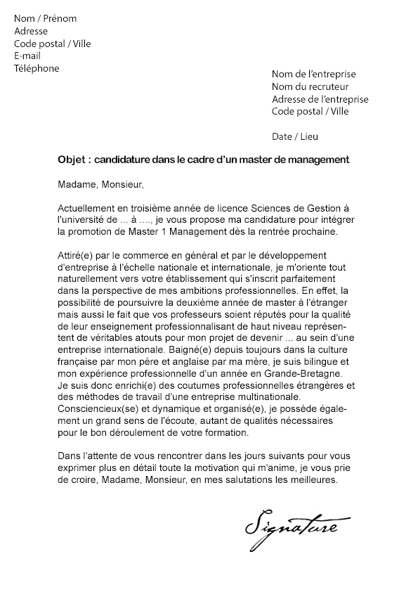 Lettre De Motivation Master Commerce International  Tyrone Smith Lettre