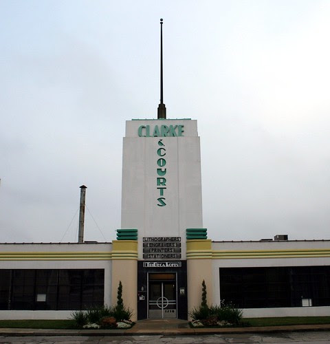 front view of clarke & courts entrance and spire