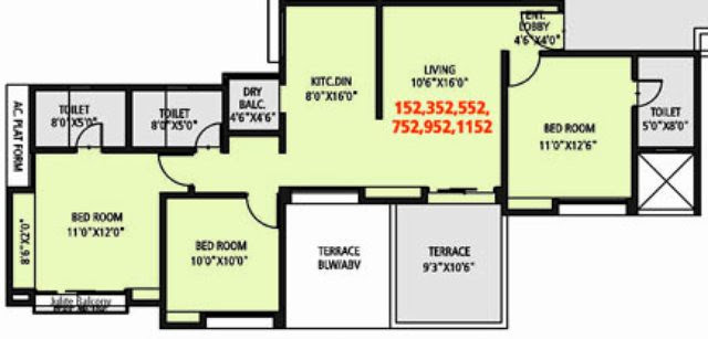 Tropica Ravet 3 BHK Flat - 928 sq.ft. carpet + terrace - in I & J Towers