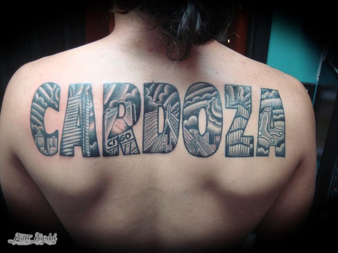 Lettering Back Fonts Tattoo by Pino Bros Ink