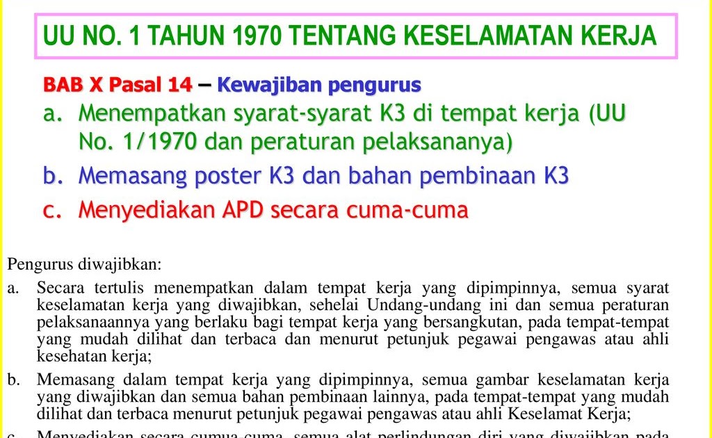 Uu No 1 Tahun 1970 Tentang K3 Berbagai Tahun