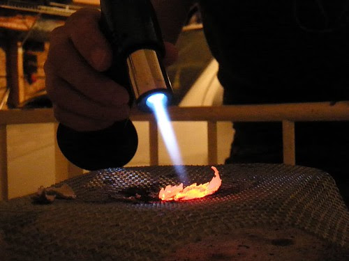 torch firing art clay silver - sintering in progress