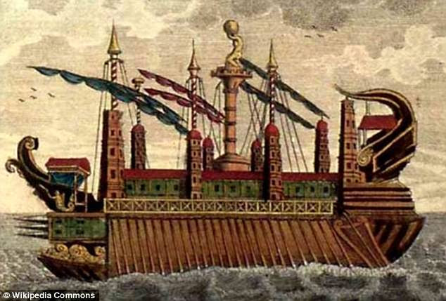 Researchers are planning to dive to the bottom of Lake Nemi, Italy, to recover the famed ruler's 2,000-year-old party boat (artist's impression pictured)