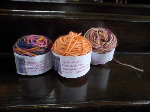 Ripples Crafts variegated mini yarn balls orange purple blue sock yarn
