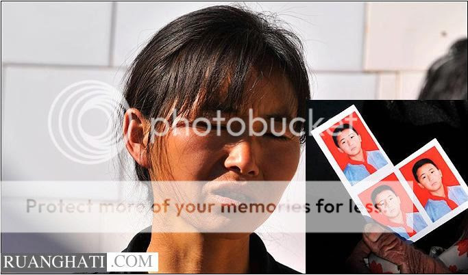 Zhang Yuanhong  ibu dari sang korban, dan inset foto tang tang anak  11 tahun korban yang diambil otaknya