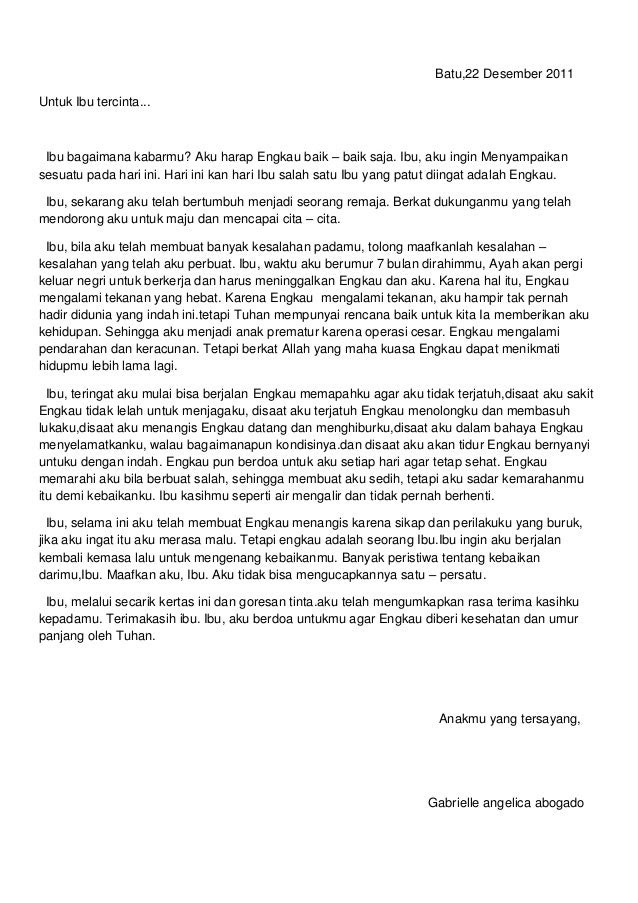 Contoh Surat Cinta Untuk Ibu Dalam Bahasa Inggris Dan Terjemahannya Contoh Surat