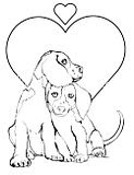 Two young puppy love coloring pages of dogs cuddling.