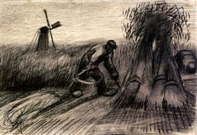 Wheatfield con el segador y Mujer campesina Encuadernación gavillas, Vincent van Gogh