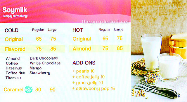 YummySoy Soy Milk Menu