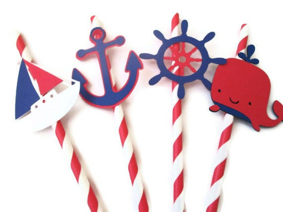 Set of 12 Navy and Red Nautical Straws - Baby Showers, Under the Sea, Birthday Parties, Nautical Parties, Clambakes - MoosesCreations Set of 12 Navy and Red Nautical Straws - Baby Showers, Under the Sea, Birthday Parties, Nautical Parties, Clambakes - MoosesCreations