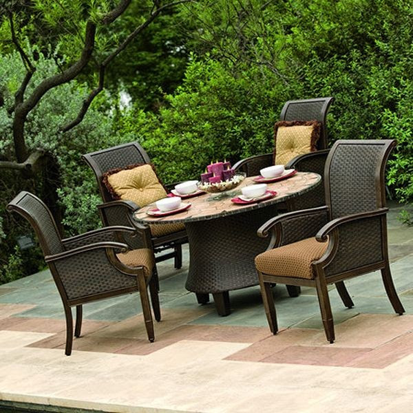 Wicker and Aluminum Outdoor Dining Table and Chair Set - - outdoor ...