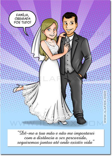 Convite em quadrinhos, convite personalizado, história do casal, convite personalizado para casamento, by ila fox
