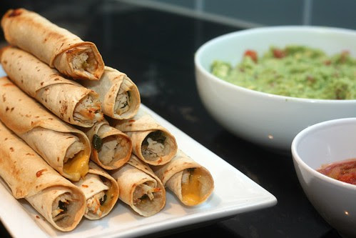 baked chicken and spinach taquitos