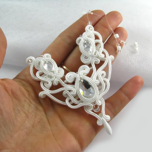 Hand embroidered bridal soutache necklace