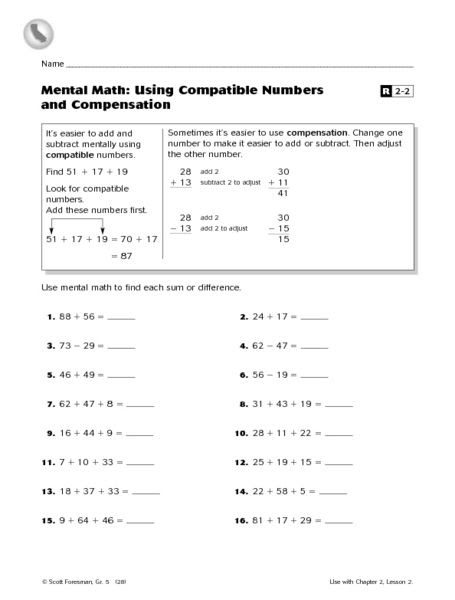 5th Grade Math Compatible Numbers Worksheets