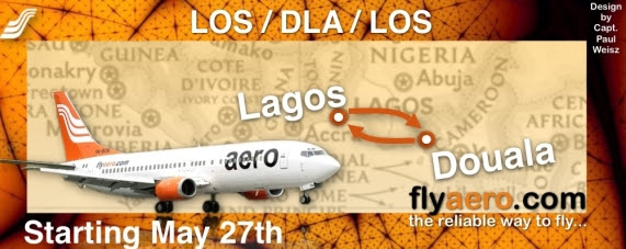 Aero's flyer for its Lagos - Douala flights Aero's flyer for its Lagos - Douala route
