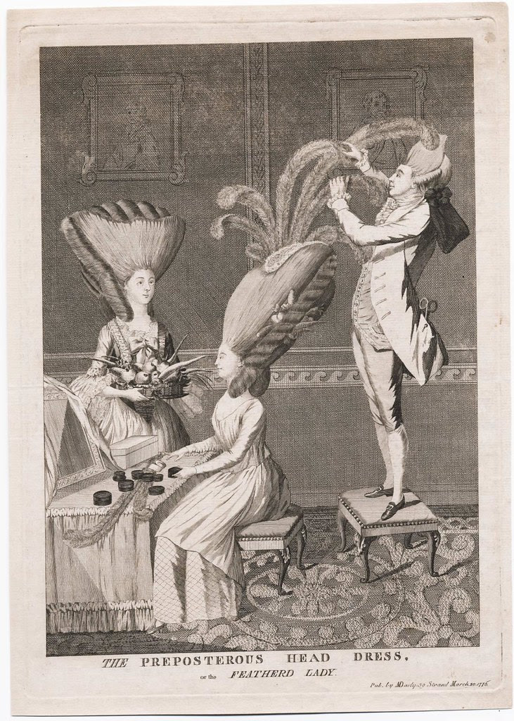 The Preposterous Head Dress, or, The Featherd Lady 1776 (Darly)