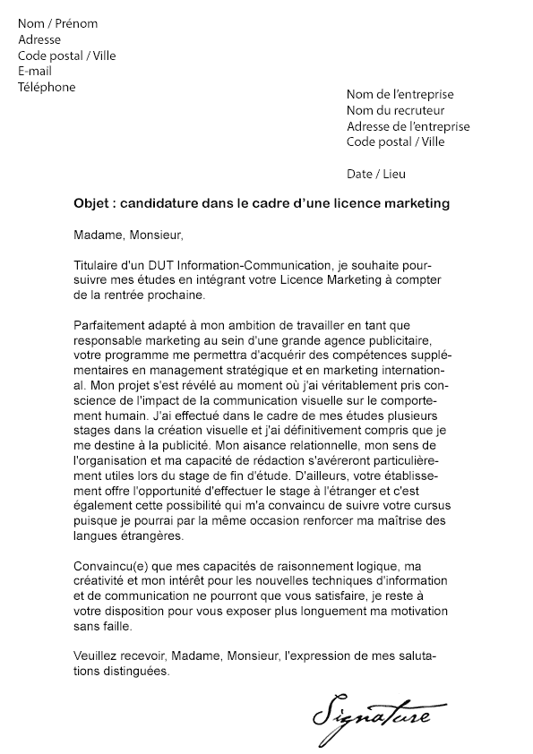Lettre De Motivation Bachelor Marketing Digital  Richard Culpepper