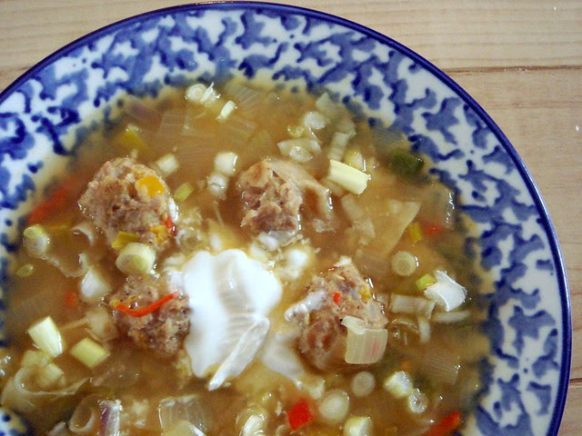 southwestern split pea soup with turkey meatballs