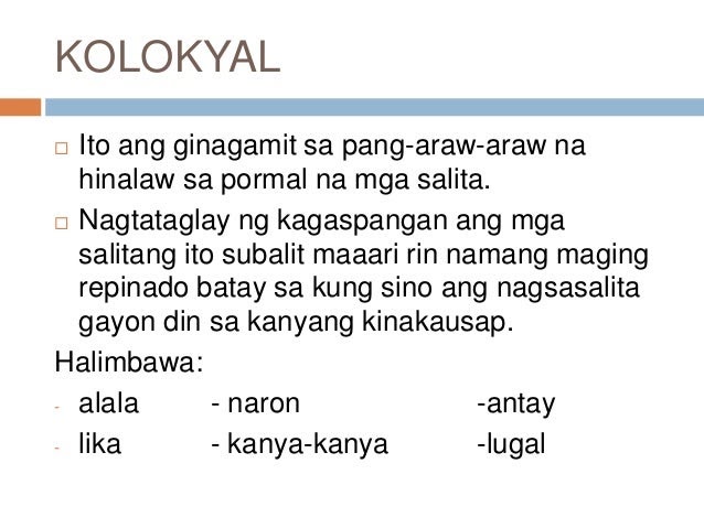 Mga Halimbawa Ng Pampanitikan Na Antas Ng Wika - halimbawange