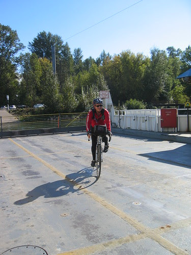 Don riding his bike on the ferry