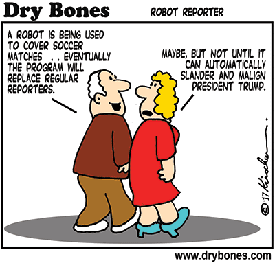 Dry Bones cartoon,Amazon, Dry Bones Fights Back, robot, reporter, journalism, Trump, Book, Kindle,