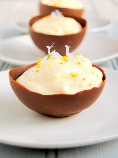 Naartjie [Tangerine] Mousse in Chocolate Cups, with Rosemary Flowers