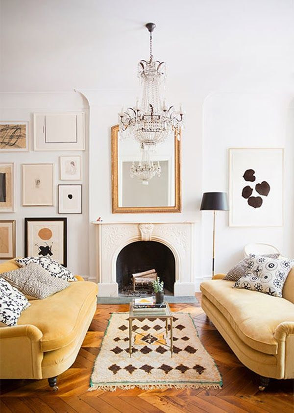 (BrandonRugs.com) Abstract eclecticism anchored by the Moroccan rug gives this room a dynamic edginess with a surprisingly classy edge.