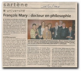 François Mary obtient son doctorat en philosophie