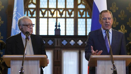 United Nations and Arab League envoy for Syria, Lakhdar Brahimi with Russian Foreign Minister Sergey V. Lavrov discussing the political crisis in the Middle Eastern state. by Pan-African News Wire File Photos