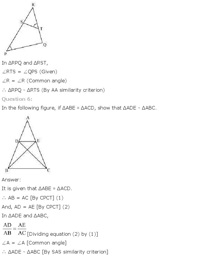 NCERT Solutions for Class 10th Maths Chapter 6 - Triangles