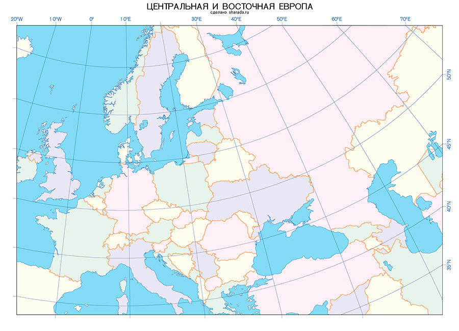 Центральная европа контурная карта