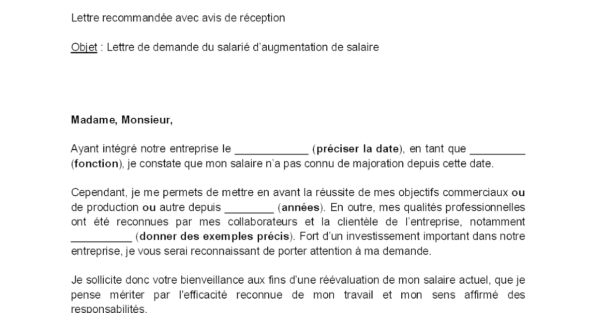 Application Letter Sample Modele De Lettre De Demande D'augmentation D