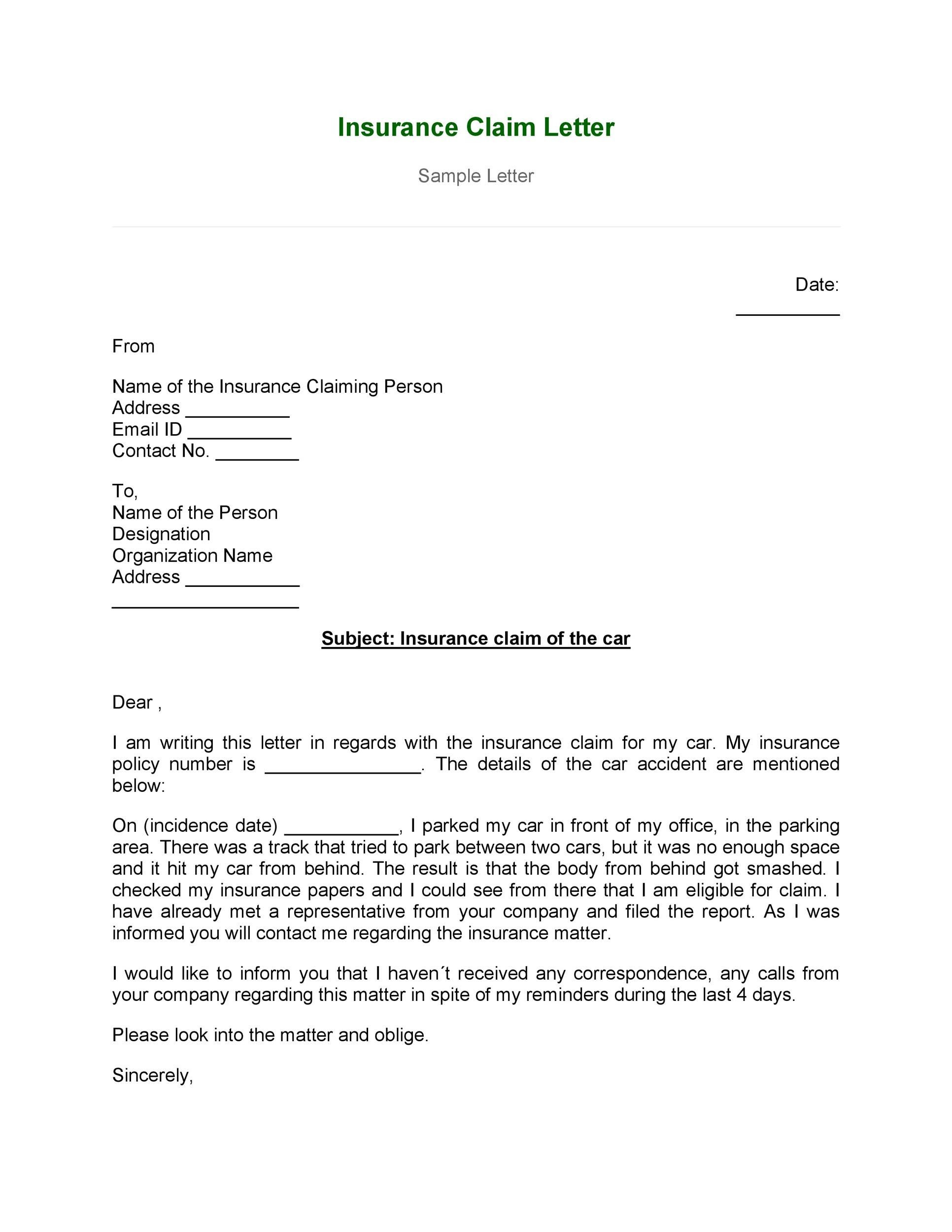 Insurance Claim Letter Example Database Letter Template Collection