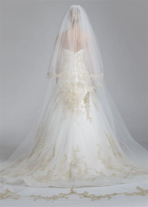 Oleg Cassini Gold Lace Two Tier Cathedral Veil David's Oleg Cassini Gold Lace Two Tier Cathedral Veil David's