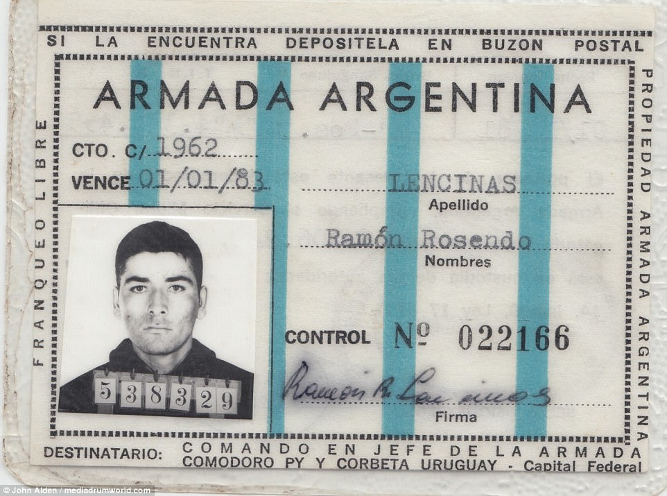 This identity card was found at the top of the defensive position that the Argentinian fighters held at the top of Mount Harriet