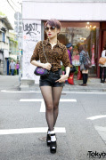 Faux Leather Shorts, Leopard Print Top, Suede Wedges & Anna Sui in Harajuku