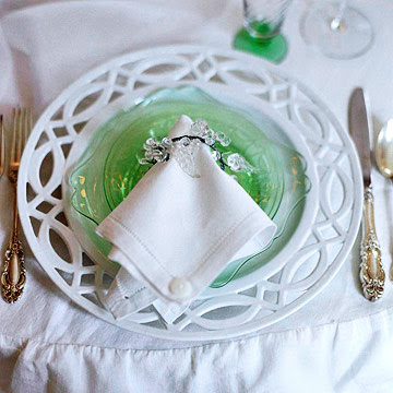 green and white place setting