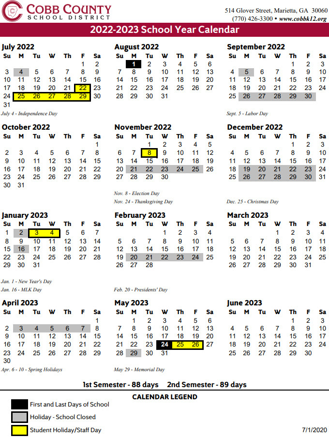 Boone County Schools Calendar 2022-2023 Cobb County School Calendar 2022 2023 Marietta Com