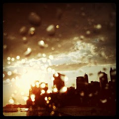 Rainy sunset from cab window