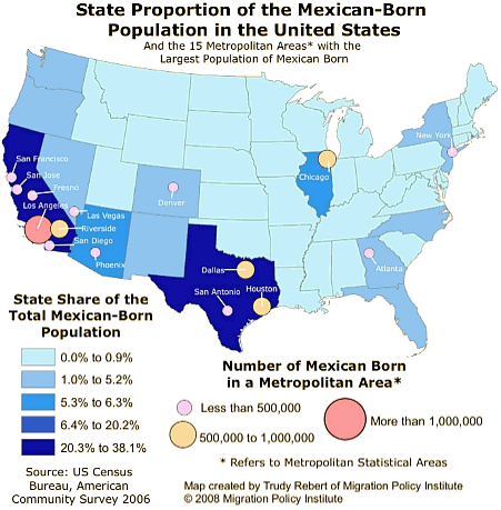Map: Mexican immigration in the USA