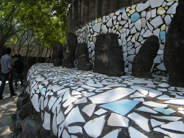 A wall made up of waste tiles in Rock garden, Chandigarh
