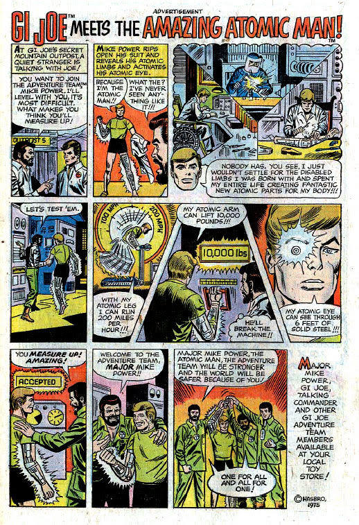 Comic book-format ad for GI Joe's Major Mike Power: The Amazing Atomic Man