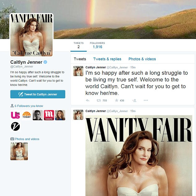 The new me: Jenner launched a new Twitter account under the name Caitlyn Jenner just as the Vanity Fair cover hit the web