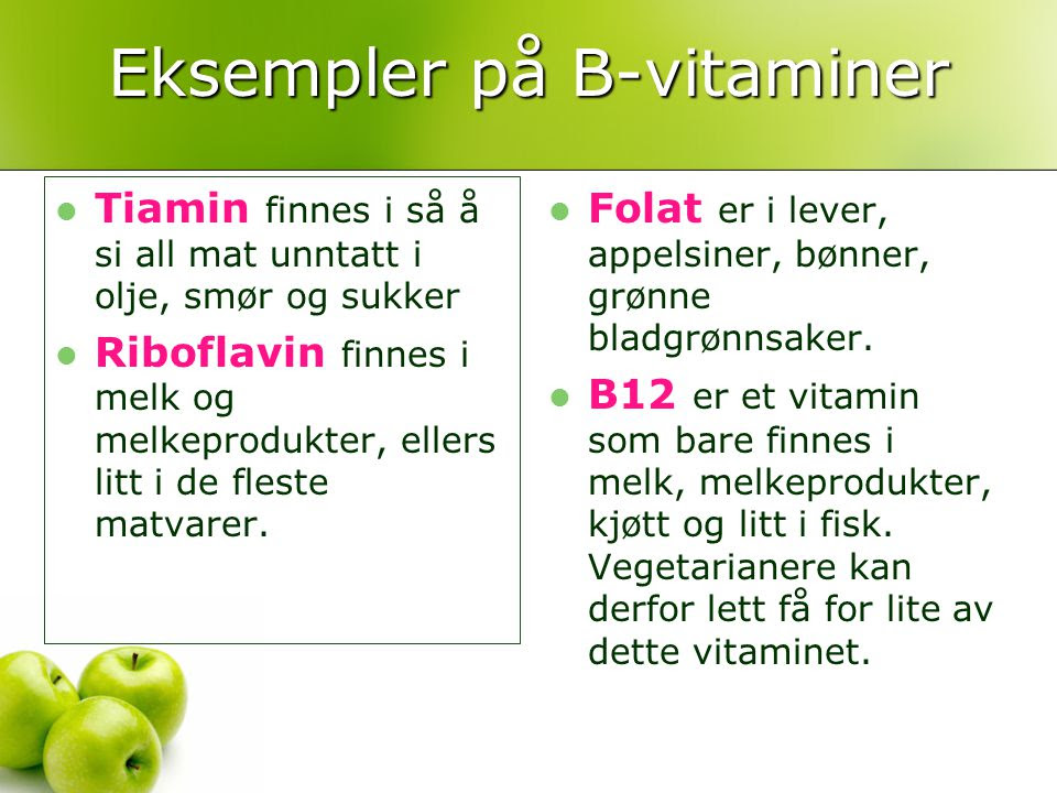 Trening program fitness: B vitaminer i mat