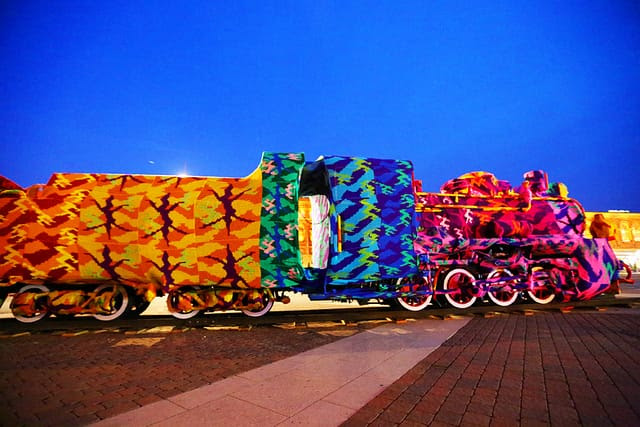 Olek Crochets an Entire Four Car Locomotive in Lodz, Poland Olek Crochets an Entire Four Car Locomotive in Lodz, Poland yarn bombing trains textiles crochet